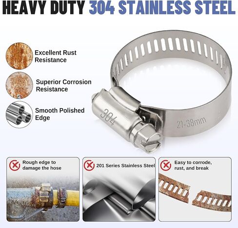 200 PCS Hose Clamp Assortment Kit 304 Stainless Steel Hose Clamps Adjustable 1/4"-2"(6-51mm) Worm Gear Clamps for Fuel Line, Plumbing, Automotive, Pipe, Radiator, Garden in Saudi Arabia