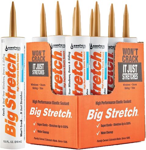 Sashco 10014 100 Percent Acrylic Latex Big Stretch High Performance Caulk, 10.5oz Cartridge, Tan (Case of 12) in Saudi Arabia