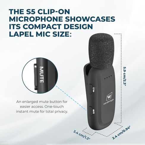 WinBridge Wireless Voice Amplifier for Teachers - Lapel Mic System Saves Your Voice | 15W Portable PA System with Bluetooth, 12H+ Battery, Auto-Pairing | No Headset, Ultra-Light 18.3g Clip Mic WB005N in Kuwait