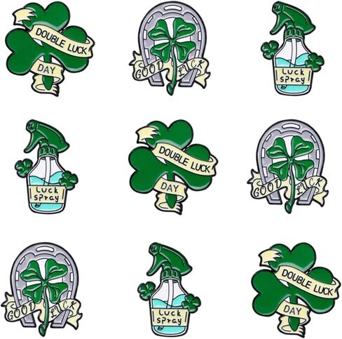 9 PCS Clover Clover St Patrick's Day Badge Label Pins for Woman Man Metal Messel Pins Grooches Festivals Ireland Gift For Cloths Backpack Hat (Green) in Kuwait