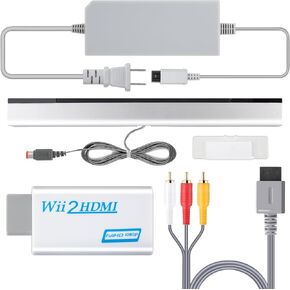 4 in 1 Wii to HDMI Adapter Kit - Enhance Your Gaming Experience with Wii AC Power,Wired Motion Wii Sensor Bar,and Audio Video Cable Compatible with Nintendo Wii Games