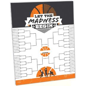 Big Dot of Happiness Basketball - Let The Madness Begin Bracket Sign - College Basketball Party Decorations - Printed on Sturdy Plastic Material - 10.5 x 13.75 inches - Sign with Stand - 1 Piece