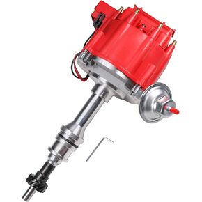 HEI Distributor Module Replacement For Ford 351M 351C 400 429 460 65,000 KV Coil 7500 RPM Ignition Distributor with Cap and Rotor Replace 1046013, PE332U, JM6506BL Red