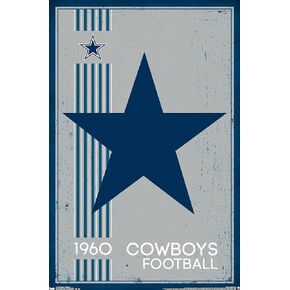 Trends International NFL Dallas Cowboys - Retro Logo 14 Wall Poster, 14.725" x 22.375", Barnwood Framed Version