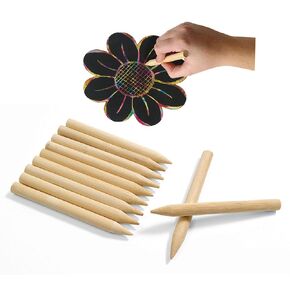 Colorations Jumbo Wooden Scratch Art Sticks, Set of 28 Wooden Sticks, Narrowed blunt tips for kids, easy to use on scratch and reveal paper, use for paint decoration, detailed gluing