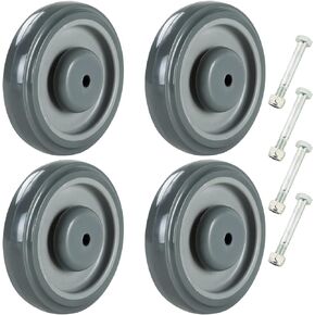 ATPEAM Shopping Cart Wheel Replacement Kit | 5" Diameter Polyurethane Stepped and Full Tread Face w/Double Ball Bearing Shopping Cart Wheel 1000 lbs Total Capacity, Pack of 4 (Gray)