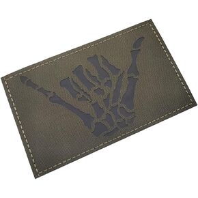 5x3 inch Large Green Infrared IR Skull Skeleton Middle Finger Patch Tactical Vest Patch Hook-Fastener Backing (5 Width x 3 inch Height) (Green)