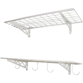SafeRacks Wall Shelves - 2 Pk 12"x36" Wall Mountable Shelving Unit for Storage Rack, Pantry Shelves, or Utility Shelving, Heavy Duty Shelves w/ 4 Versatile Accessory Hooks, 300lbs Capacity, Hammertone
