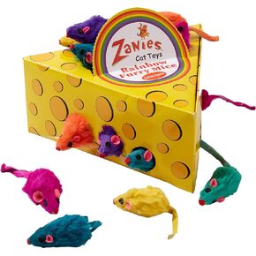 Zanies womens Cheese Wedge Display Box with 60 Rainbow Mice Cat Toy, Rainbow, 5X-Large US