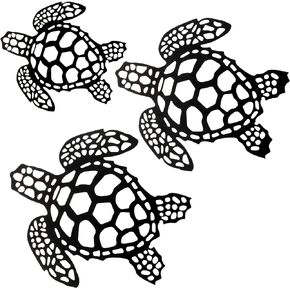 3 Pieces Sea Turtle Beach Theme Decor Metal Coastal Turtle Decor Wall Hanging Beach Sculpture Metal Farmhouse Turtle Wall Art Hawaiian Style Room Ornament for Home Indoor Outdoor Bathroom Garden