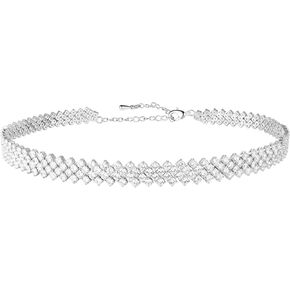 Silver Cubic Zirconia Choker Necklace for Women, 18K Real Gold Plated Faux Diamond Choker Necklaces for Girls, Bling Rhinestone Jewelry Gift for Prom Wedding Bridal Bridesmaids