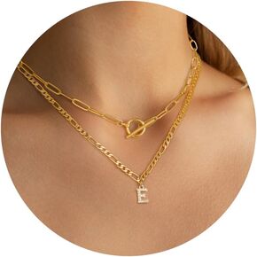 Turandoss Gold Initial Necklaces for Women - 14K Gold Layered Letter Paperclip Chain Necklace for Women, Dainty Gold Layering CZ OT Clasp Necklace for Women, Gold Jewelry for Women Gifts