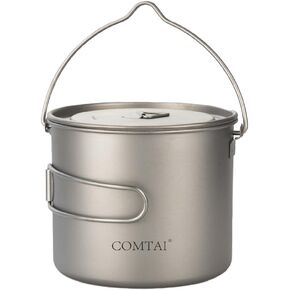 Titanium Camping Cookware 1100ml/39 oz Titanium Pot with Lid and Fotable Handle, Titanium Cook Pot Backpacking for Outdoor Hiking Camping Cooking