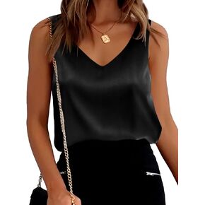SimpleFun Women's Satin Tank Tops Dressy Casual V Neck Summer Sleeveless Silk Blouse Shirts