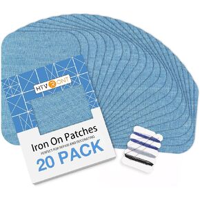 HTVRONT Iron on Patches for Clothing Repair, Cotton Patches Iron on, Light Blue Repair Decorating Kit 20 Pieces Iron on Patch Size 3" by 4-1/4" (7.5 cm x 11 cm)