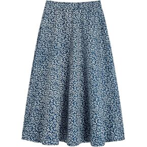 Milumia Girl's Summer Boho Ditsy Floral High Waisted A Line Midi Skirt Flowy Long Skirt Dark Blue 8 Years