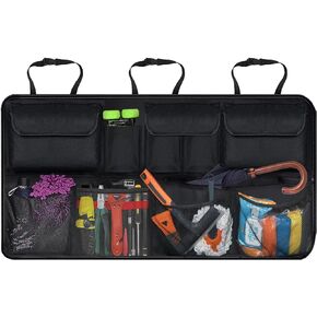 Trunk Organizer for Car, Car Trunk Storage Organizer with Lid, Trunk organizer for SUV/Trcuk, Large Capacity Car Organizer Backseat, Car Interior Accessories with 6 Pockets & 3 Mesh Pouches