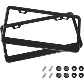 XINLIYA Car License Plate Frame, 2 PCS Black Matte Stainless Steel License Plate Cover, Durable Rustproof Universal for Cars, SUVs, Vans with Anti-Theft Screw Set, Car Accessories (Black)