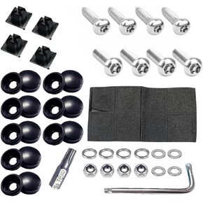 Anti Theft License Plate Screws Kit, Rustproof Stainless Steel Bolts Fasteners Kits, M6 (1/4") Tamper Proof Screws, Caps Cover for Securing License Plates Frames and Covers (Black)