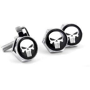 4 PCS License Plate Screw Fasteners, Skull License Plate Screws, License Plate Bolts Decorative Kit, Fit Vehicles Motorcycle Trucks SUV (Black & Red)