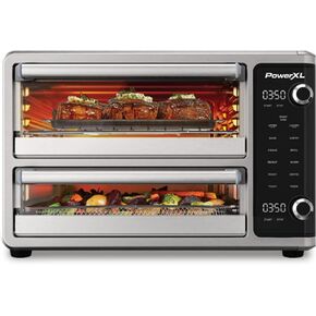 PowerXL SmartSynx Dual Door Air Fryer Oven, Cook Different Food at the Same Time, 10 Cooking Functions including Bake, Broil, Toast, Roast & More, Great for Family Meals, Stainless Steel