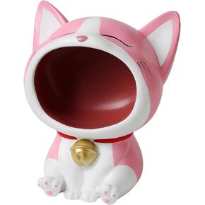 Cute Cat Statue Laughing Cat Figurines for Candy Dish, Key Bowl Holder, Desk of Work, Office Accessories Storage, Home Decor Resin Art Sculpture Gift for Cat Lover, Housewarming Gift (Black)