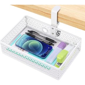 ROSYLINE Drawer Under Desk Storage Organizer, Clamp on Desk Drawer, Under Desk Storage, Clamp Drawer Basket, Hanging Desk Storage, Under Desk Mount Tray, Suitable for Multiple Scenes (white)
