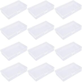 12pcs Small Plastic Rectangular Containers, Clear Mini Plastic Boxes with Lids for Beads and Small Items (5x 3 x 1 inch)