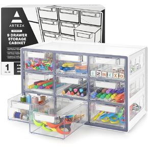 ARTEZA Organizer Box – Compact 20-Drawer Clear Storage Solution for Pens, Clips, Sewing & Craft Supplies – High-Impact Plastic, Home, Office & Classroom Organization – Gray
