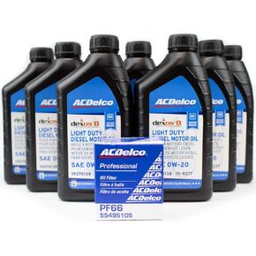 مجموعة تغيير الزيت ACDelco DexosD 0w-20 19370138، 10-9277 & ACDelco PF66، 55495105، 19391402 فلتر الزيت LM2 LZ0 لـ 3.0 لتر Duramax Silverado Sierra 1500 Tahoe Yukon Suburban Escalade Diesel