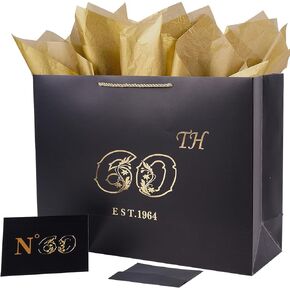 30th Birthday White Black Large Gift Bag with Card and Tissue Paper, Metallic Printing Keepsake Gift Vintage Bag for Men Women, 1994 Wife Husband 30 Year Old Party Paper Bag for Gifts Wrapping.