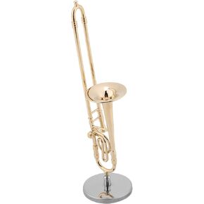 Miniature Instrument Model, Miniature Trombone Replica with Stand and Case Gold Plated Instrument Model Musical Home Decor