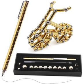 Magnetic Pen is Gold-Plated on the Surface，Fidget Pen with 13 Magnetic Rings， Decompression Metal Pen，Creative Toy Pen Can Write.