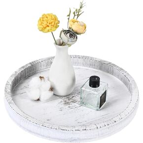 Decorative Serving Tray Wooden White Round Tray for Coffee Table Rustic Farmhouse Serving Platters for Home Decor Dining Room Table Entryway and Living Room Table in Kuwait