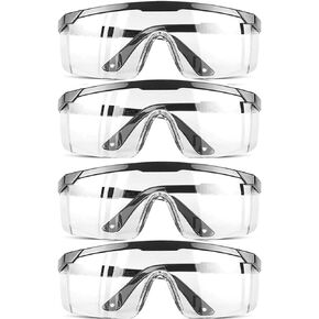 Safety GlassesClear Anti-Fog Goggles Over-Spec Glasses Protective Eye Wear Industrial Approved Wide-Vision（4 PACK）