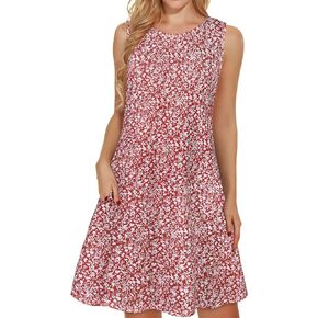 elescat Women's Summer Dresses 2024 Beach Casual Sleeveless Floral Print Tank Loose Sundress with Pocket