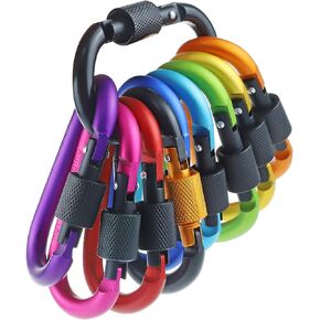 10 Pack Carabiner Clip, 3 inch Aluminum D-Ring Shape Locking Carabiners, Snap Hook Sport Accessories for Outdoor Camping Hiking