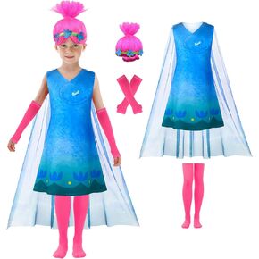 Toddler Princess Poppy Costume Dress for Girls Kids Cosplay Halloween Outfits Dress Up Birthday Party 3-10Years