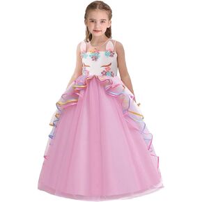 Girls Princess Dress Unicorn Outfits Sleeveless Rainbow Party Birthday Wedding Christmas Halloween Carnival Costume