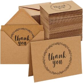 BEST PAPER GREETINGS 120 Pack 3.5x5-inch Bulk Kraft Thank You Cards with Envelopes - Blank Appreciation Gift Notes for Wedding, Teachers and Kids