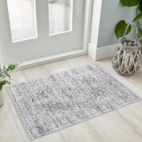 KUTA Vintage Small Area Rug 2x3 Beige Washable Entryway Rug Non-Slip Ultra Soft Printed Oriental Medallion Distressed Floral Rug Small Accent Rug Farmhouse Kitchen Throw Rug Doormat for Entrance