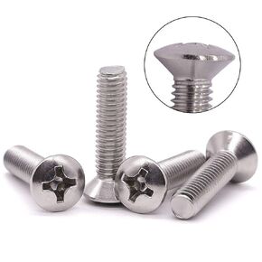 M6-1.0 x 20mm Stainless Steel Oval Head Machine Screws, 304 Stainless Steel 18-8, Phillips Drive, Bright Finish, Full Coarse Thread UNC, 50 PCS