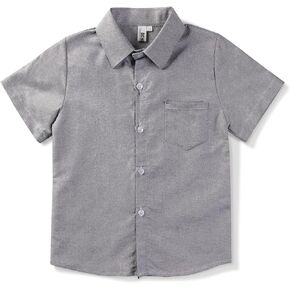 Little Big Boys' Short Sleeve Button Down Summer Shirt Casual Western Dress Top Gray Tag 130CM - 5T