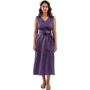 Amazhiyu Womens 100% Linen Summer Sleeveless V-Neck Midi Dresses with Pockets