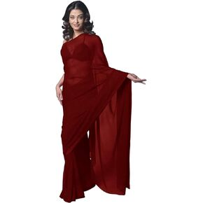 Women's Bollywood Chiffon Plain Sari Festival Uniform Saree Wrap Fabric