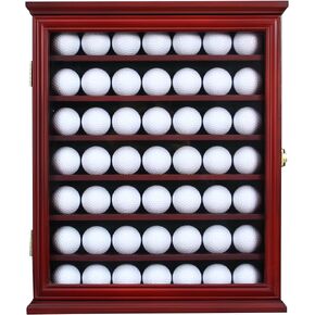 49 Golf Ball Display Case Cabinet Solid Wood Golf Ball Holder Wall Mounted 7 Shelves Golf Ball Display Rack with UV Protection Lockable Real Glass Door for Golf Enthusiast Collectibles Black Finish