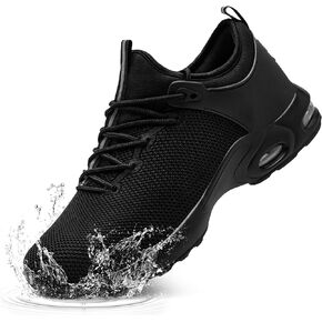 LARNMERN Steel Toe Waterproof Shoes Men Wide Slip On Lightweight Work Sneakers Safety Comfortable Construction Air Shoe (9 Wide Men, Black)