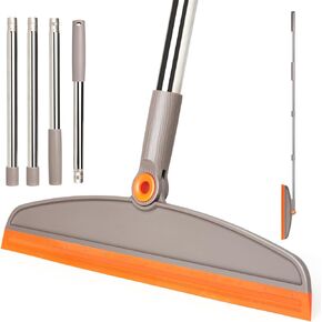 Silicone Air Broom,Multifunction Magic Broom with Long Handle，Adjustable Rubber Squeeze Broom Sweeping Water,Pet Hair Remover for Carpet,Kitchen,Concrete Floor,Bathroom Tile(Grey Orange)