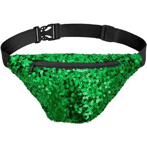 Tipsy Elves Fanny Packs - Green Shiny Sequin Fashion Waist Packs - Adjustable Stap Belt Bag for Concerts Festivals Raves