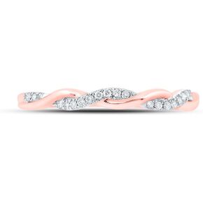 Diamond Solid 10k Rose Gold Ladies Swirl Twist Crossover Stackable Ring Band 1/12 Ctw. (2.3mm, 07 Ctw.) - Size 7